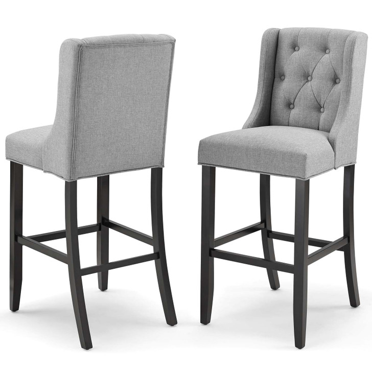 Baronet Bar Stool Upholstered Fabric Set of 2, Fabric, Wood, Light Grey Gray, 19026