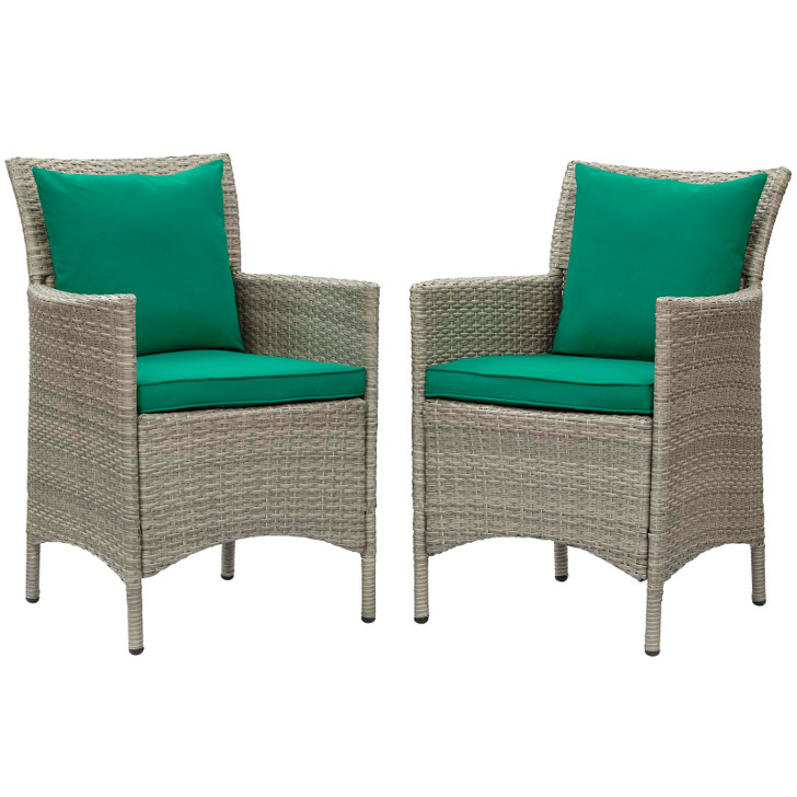 Conduit Outdoor Patio Wicker Rattan Dining Armchair Set of 2, Rattan, Wicker, Light Grey Gray Green, 19049