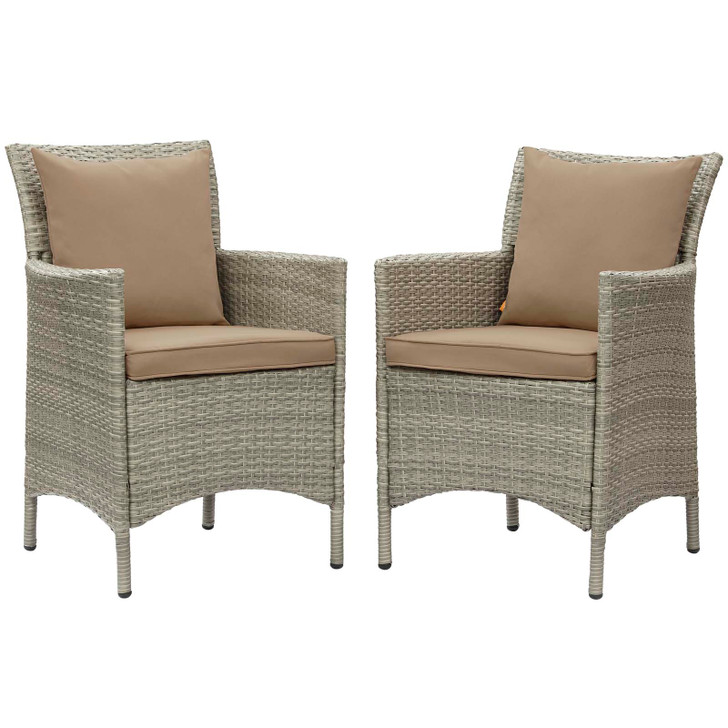 Conduit Outdoor Patio Wicker Rattan Dining Armchair Set of 2, Rattan, Wicker, Light Grey Gray Brown, 19051