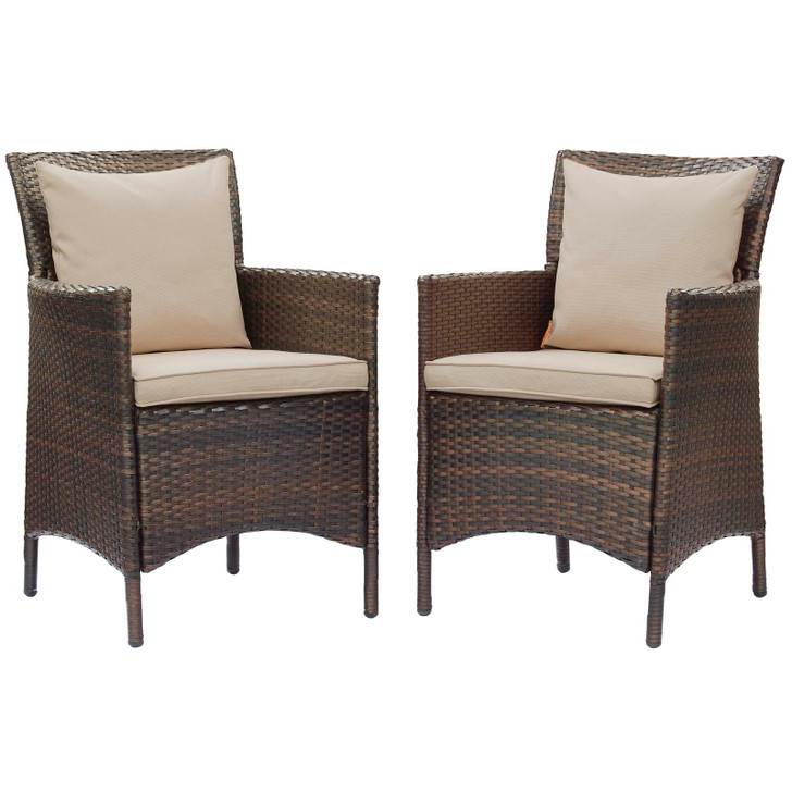 Conduit Outdoor Patio Wicker Rattan Dining Armchair Set of 2, Rattan, Wicker, Brown Beige, 19071