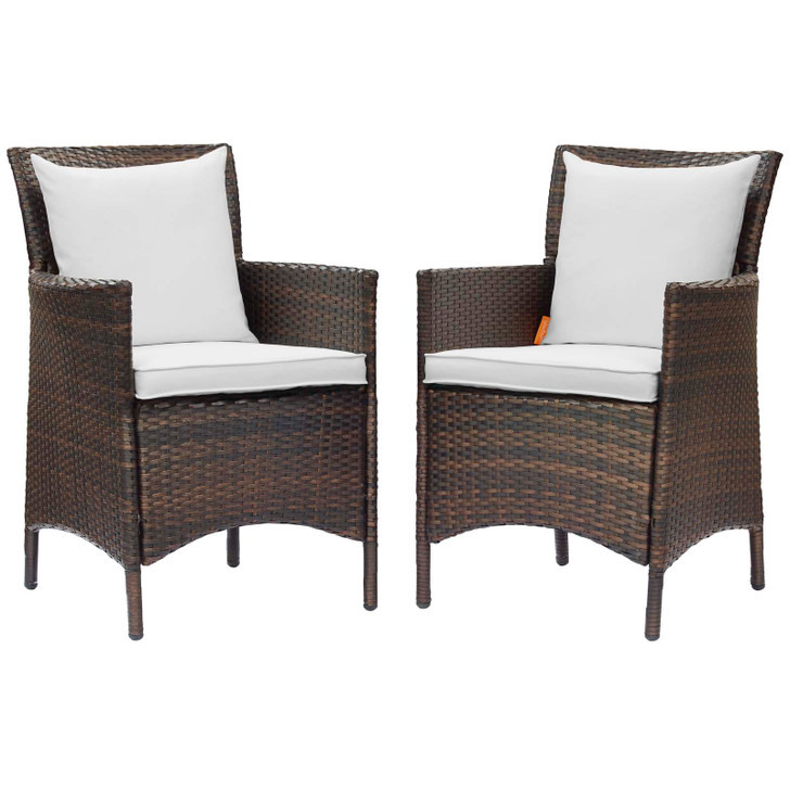 Conduit Outdoor Patio Wicker Rattan Dining Armchair Set of 2, Rattan, Wicker, Brown White, 19082