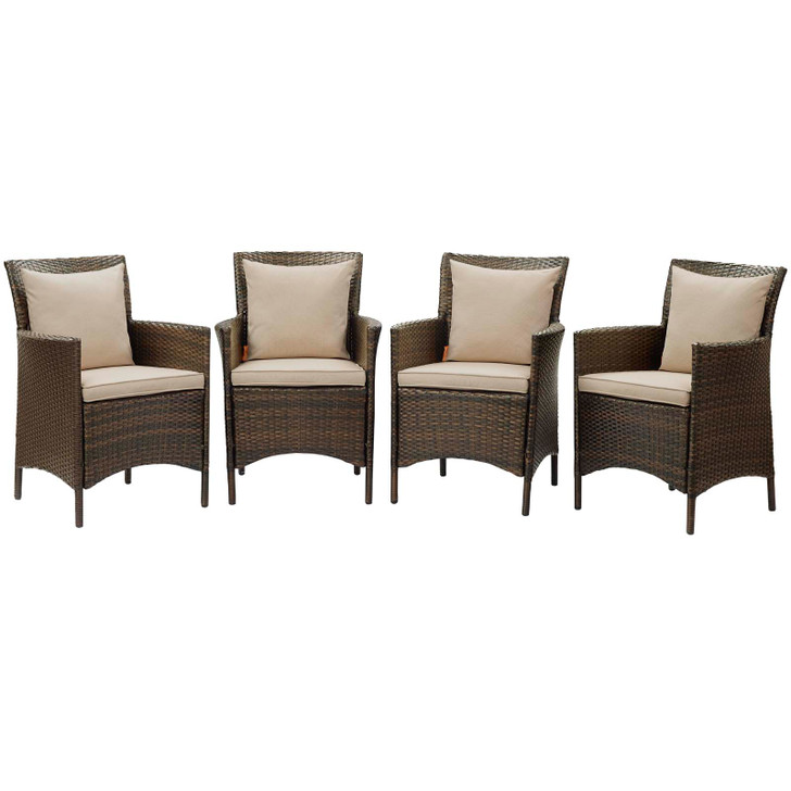 Conduit Outdoor Patio Wicker Rattan Dining Armchair Set of 4, Rattan, Wicker, Brown Beige, 19083