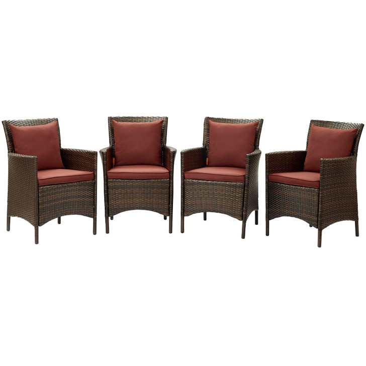 Conduit Outdoor Patio Wicker Rattan Dining Armchair Set of 4, Rattan, Wicker, Brown Dark Red, 19085