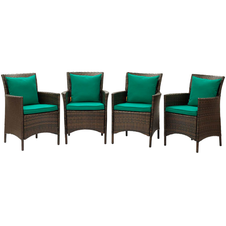 Conduit Outdoor Patio Wicker Rattan Dining Armchair Set of 4, Rattan, Wicker, Brown Green, 19086