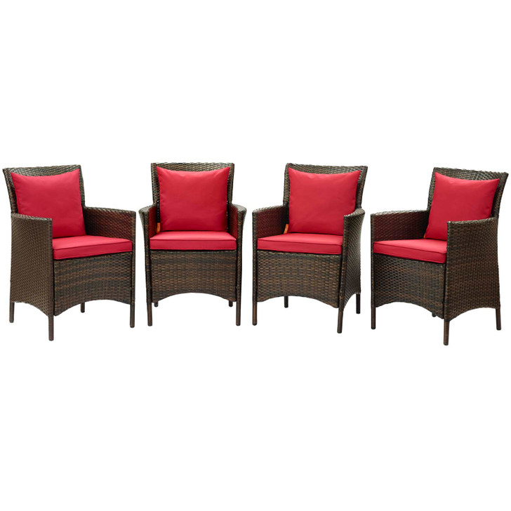 Conduit Outdoor Patio Wicker Rattan Dining Armchair Set of 4, Rattan, Wicker, Brown Red, 19091