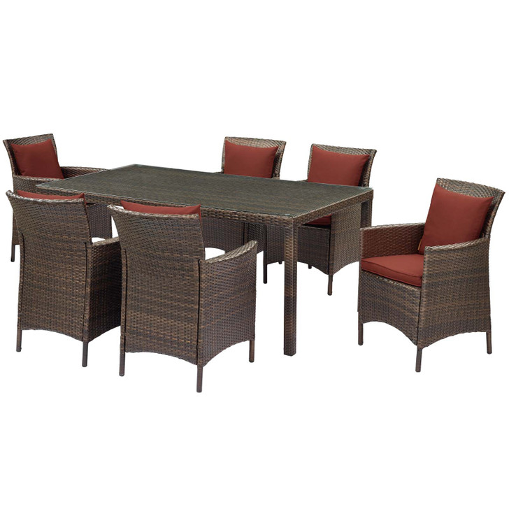 Conduit 7 Piece Outdoor Patio Wicker Rattan Dining Set, Rattan, Wicker, Brown Dark Red, 19096