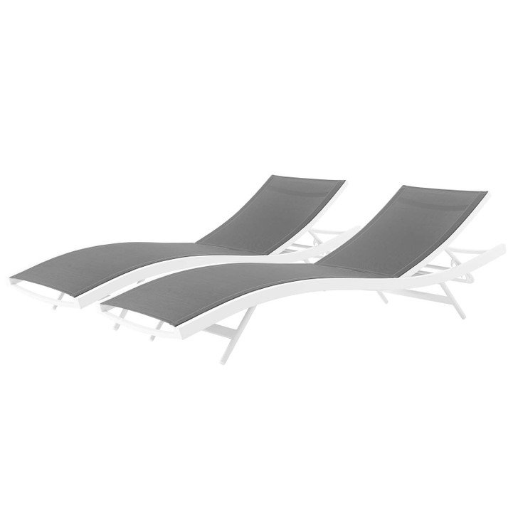 Glimpse Outdoor Patio Mesh Chaise Lounge Set of 2, Aluminum, Metal, Steel, White Grey Gray, 19111