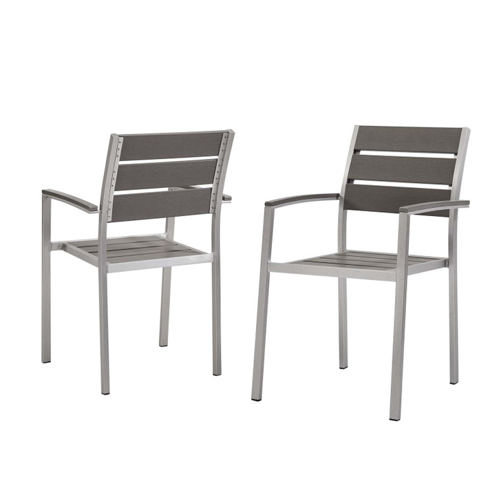 Shore Outdoor Patio Aluminum Dining Armchair Set of 2, Aluminum, Metal, Steel, Silver Grey Gray, 19118