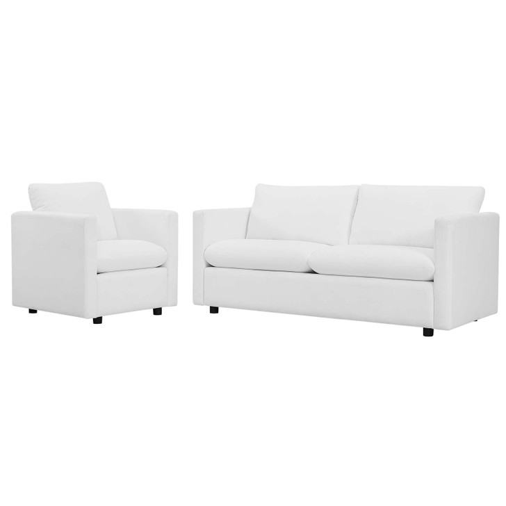 Activate Upholstered Fabric Sofa and Armchair Set, Fabric, White, 19126