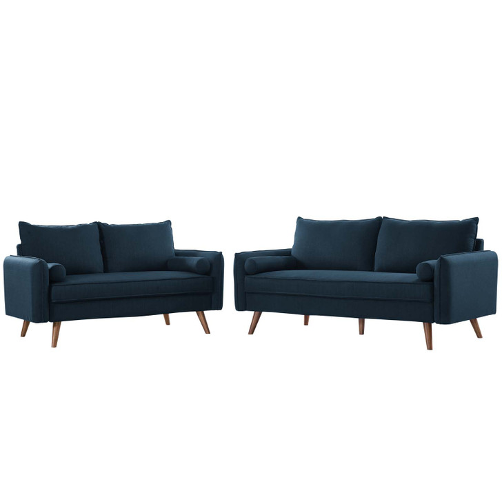 Revive Upholstered Fabric Sofa and Loveseat Set, Fabric, Navy Blue, 19133