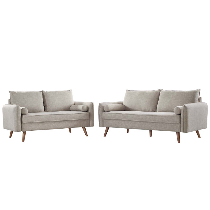 Revive Upholstered Fabric Sofa and Loveseat Set, Fabric, Beige, 19134
