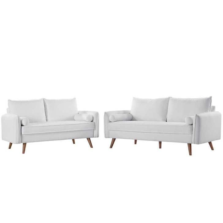 Revive Upholstered Fabric Sofa and Loveseat Set, Fabric, White, 19138