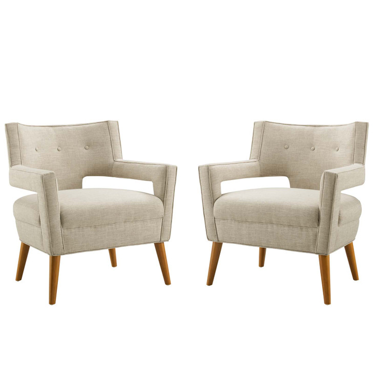 Sheer Upholstered Fabric Armchair Set of 2, Fabric, Beige, 19160