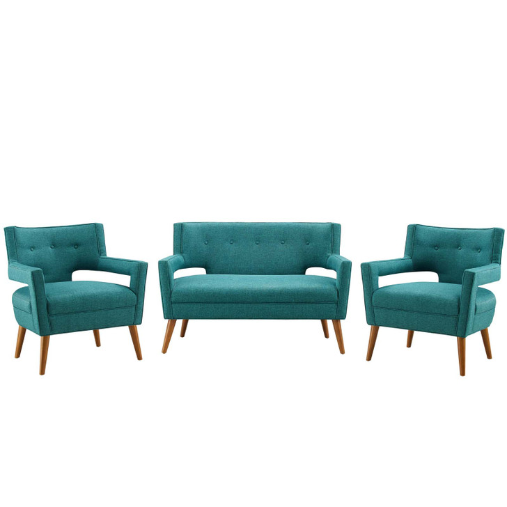 Sheer 3 Piece Upholstered Fabric Set, Fabric, Teal Blue, 19171