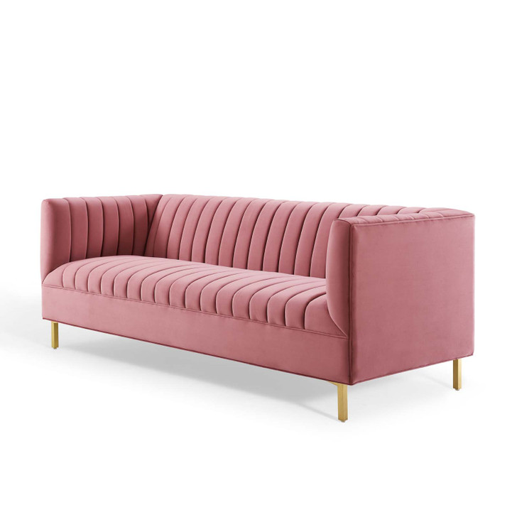 Shift Channel Tufted Performance Velvet Sofa, Velvet, Pink, 19298