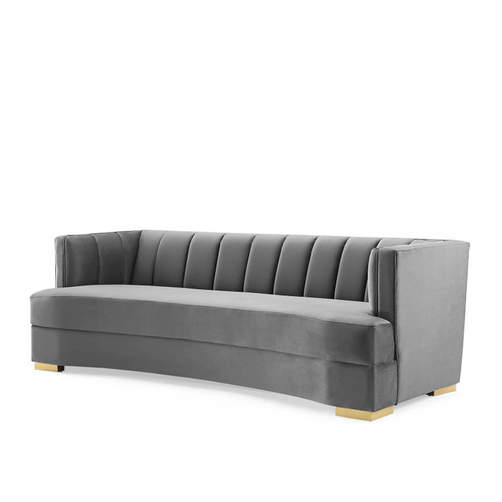 Encompass Channel Tufted Performance Velvet Curved Sofa, Velvet, Grey Gray, 19307