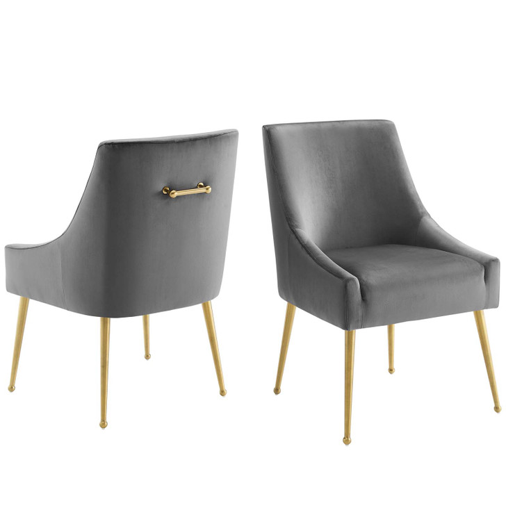 Discern Upholstered Performance Velvet Dining Chair Set of 2, Velvet, Metal Steel, Grey Gray, 19376