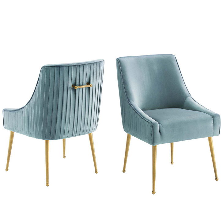 Discern Pleated Back Upholstered Performance Velvet Dining Chair Set of 2, Velvet, Metal Steel, Light Blue, 19382