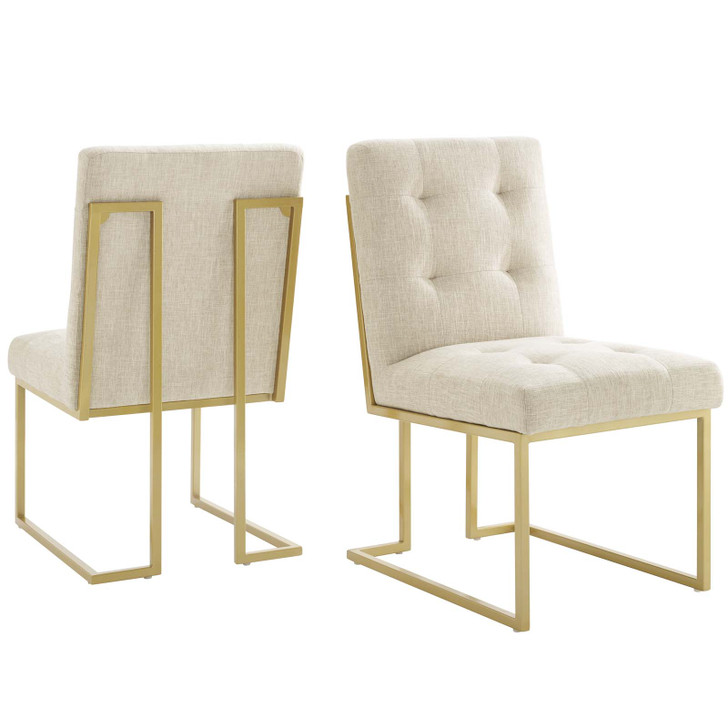 Privy Gold Stainless Steel Upholstered Fabric Dining Accent Chair Set of 2, Fabric, Metal Steel, Gold Beige, 19393