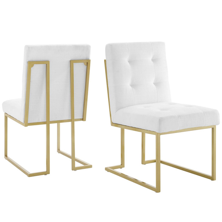 Privy Gold Stainless Steel Upholstered Fabric Dining Accent Chair Set of 2, Fabric, Metal Steel, Gold White, 19394