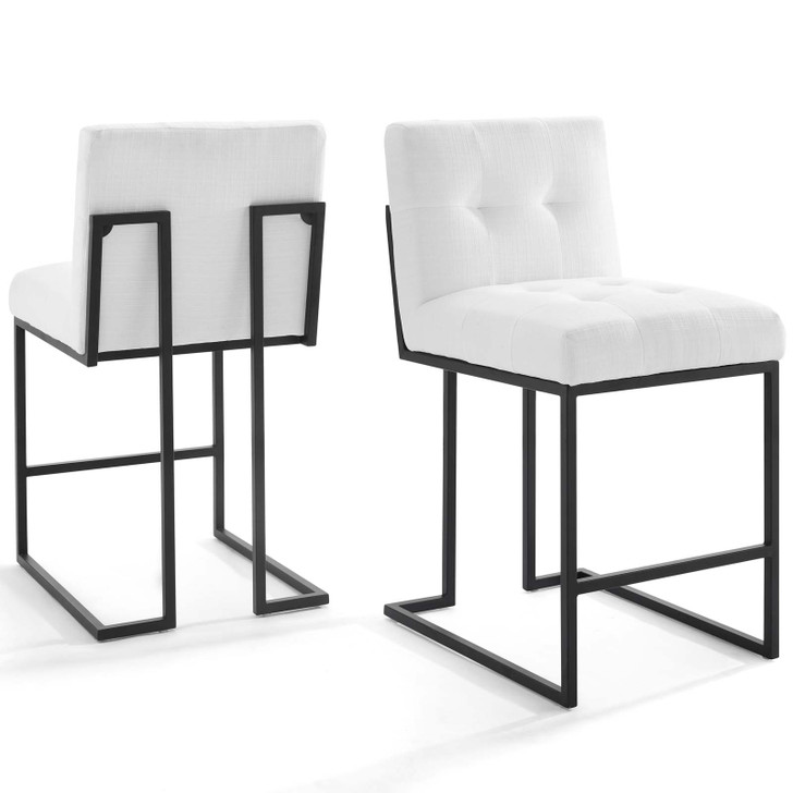 Privy Black Stainless Steel Upholstered Fabric Counter Stool Set of 2, Fabric, Metal Steel, Black White, 19414