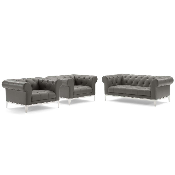 Idyll Tufted Upholstered Leather 3 Piece Set, Leather, Grey Gray, 19499