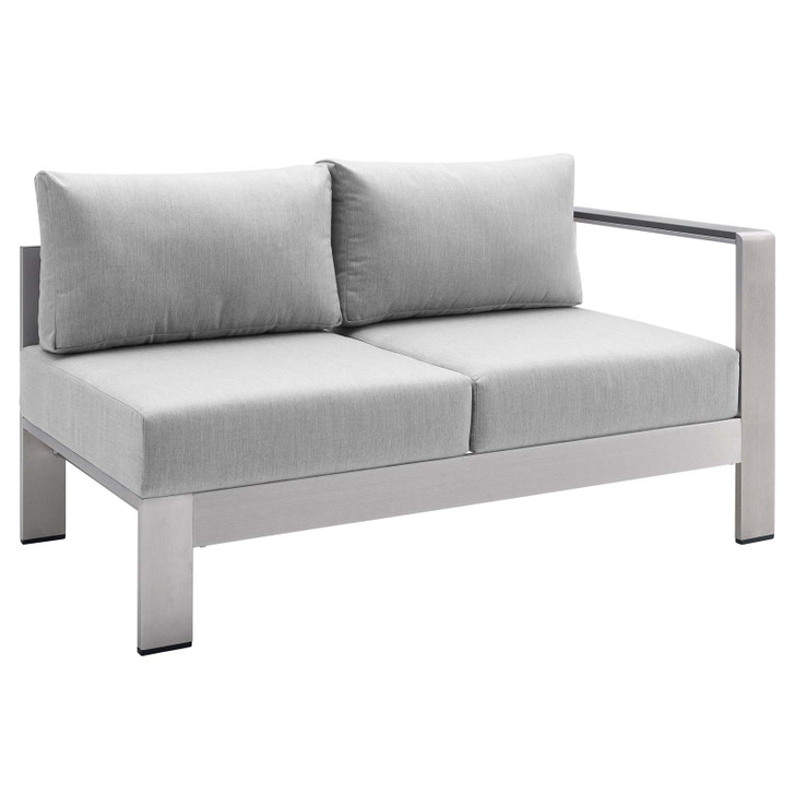 Shore Sunbrella® Fabric Aluminum Outdoor Patio Right-Arm Loveseat, Fabric, Aluminum, Metal, Steel, Silver Grey Gray, 19550