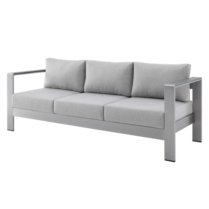 Shore Sunbrella® Fabric Aluminum Outdoor Patio Sofa, Fabric, Aluminum, Metal, Steel, Silver Grey Gray, 19562