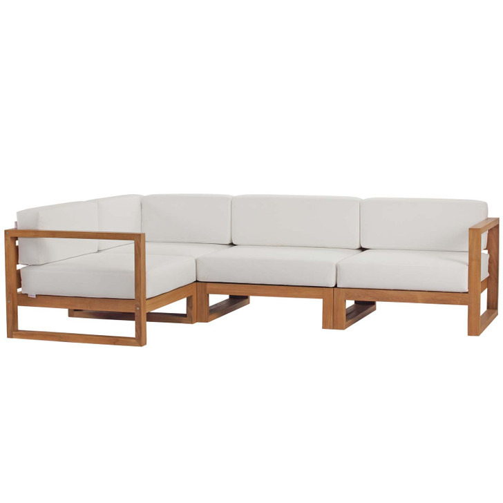 Upland Outdoor Patio Teak Wood 4-Piece Sectional Sofa Set, Wood, Brown Natural White, 19593