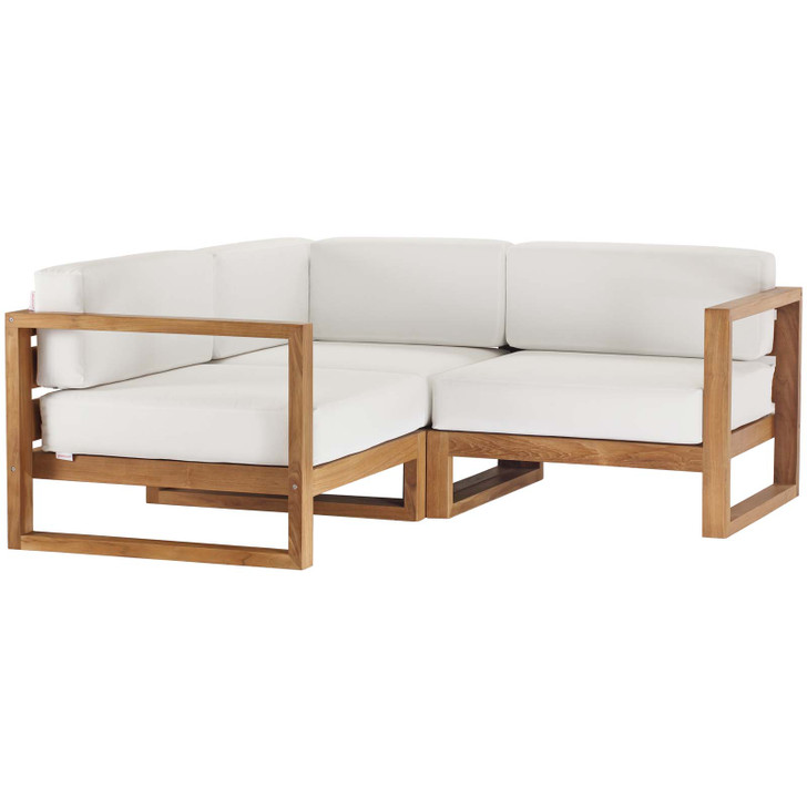 Upland Outdoor Patio Teak Wood 3-Piece Sectional Sofa Set, Wood, Brown Natural White, 19595