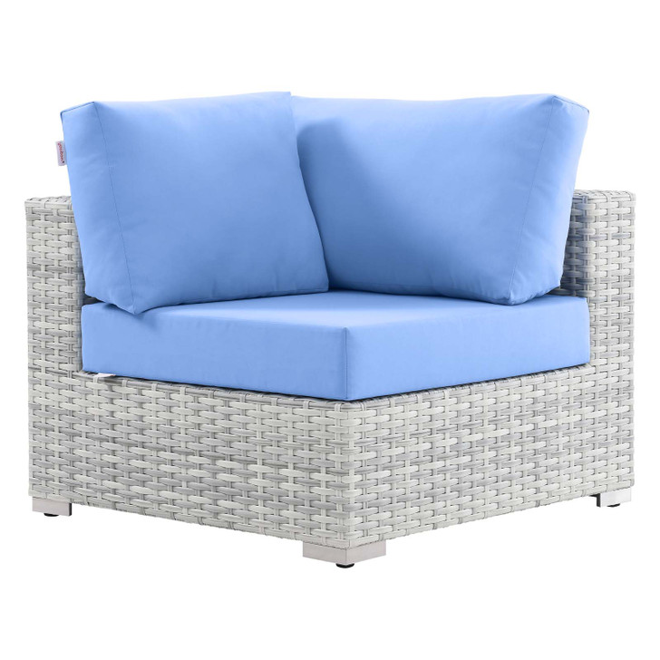 Convene Outdoor Patio Corner Chair, Rattan, Wicker, Light Grey Gray Light Blue, 19693