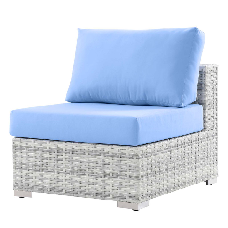 Convene Outdoor Patio Armless Chair, Rattan, Wicker, Light Grey Gray Light Blue, 19703