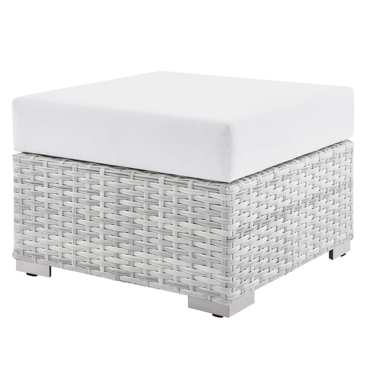 Convene Outdoor Patio Ottoman, Rattan, Wicker, Light Grey Gray White, 19712