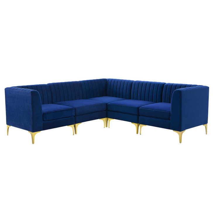 Triumph Channel Tufted Performance Velvet 5-Piece Sectional Sofa, Velvet, Blue Navy, 19810