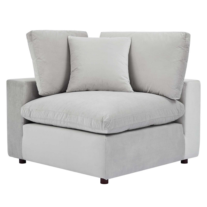 Commix Down Filled Overstuffed Performance Velvet Corner Chair, Velvet, Light Grey Gray, 19862