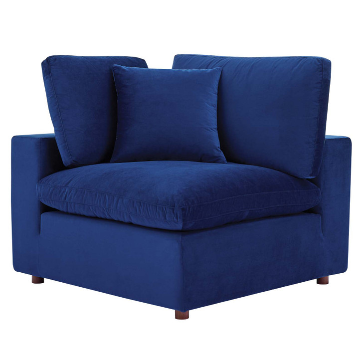 Commix Down Filled Overstuffed Performance Velvet Corner Chair, Velvet, Blue Navy, 19863