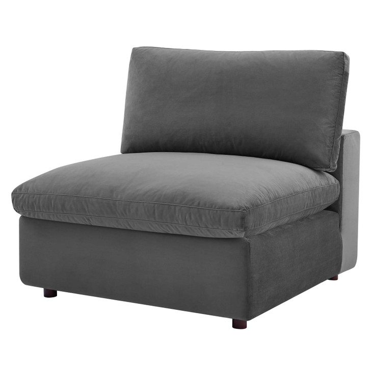 Commix Down Filled Overstuffed Performance Velvet Armless Chair, Velvet, Grey Gray, 19868