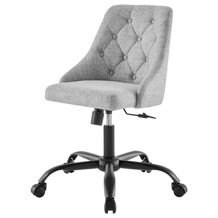 Distinct Tufted Swivel Upholstered Office Chair, Fabric, Black Grey Gray, 19878