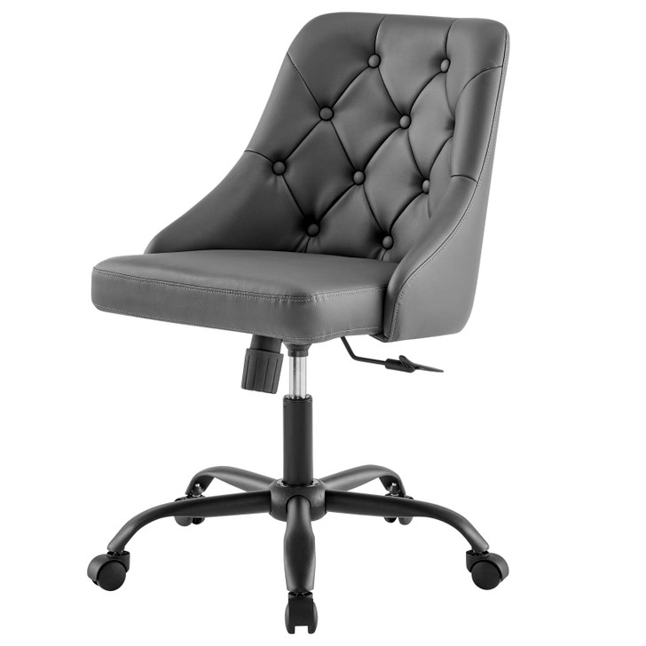 Distinct Tufted Swivel Vegan Leather Office Chair, Faux Vegan Leather, Black Grey Gray, 19880