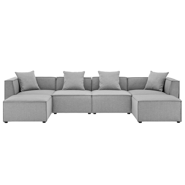 Saybrook Outdoor Patio Upholstered 6-Piece Sectional Sofa, Fabric, Grey Gray, 19913