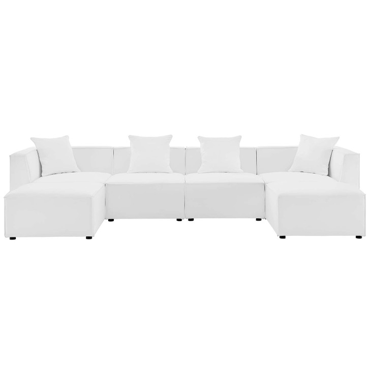 Saybrook Outdoor Patio Upholstered 6-Piece Sectional Sofa, Fabric, White, 19916