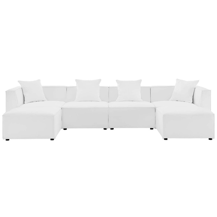 Saybrook Outdoor Patio Upholstered 6-Piece Sectional Sofa, Fabric, White, 19916
