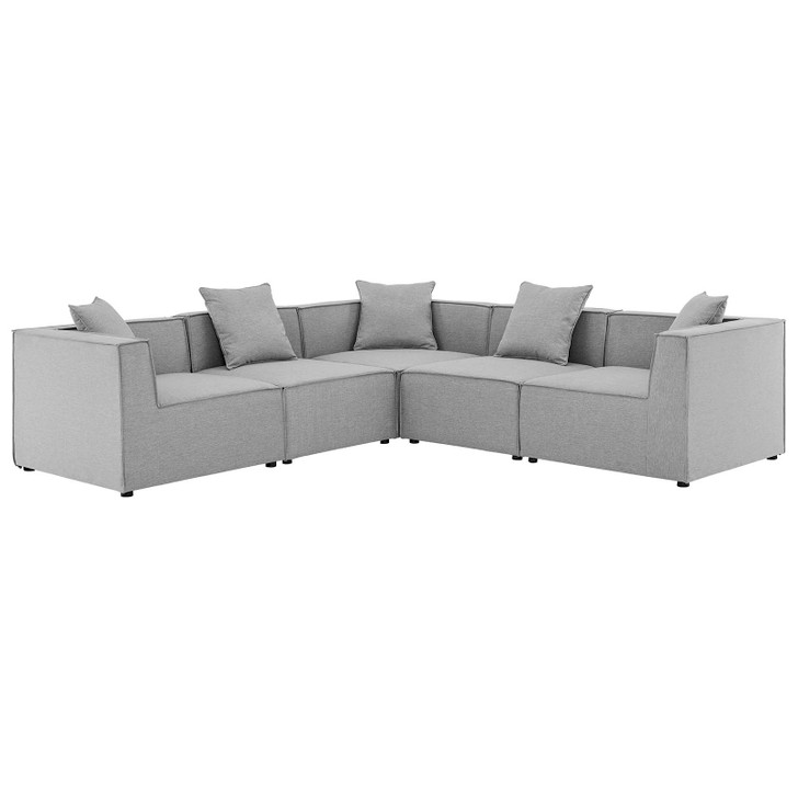 Saybrook Outdoor Patio Upholstered 5-Piece Sectional Sofa, Fabric, Grey Gray, 19917