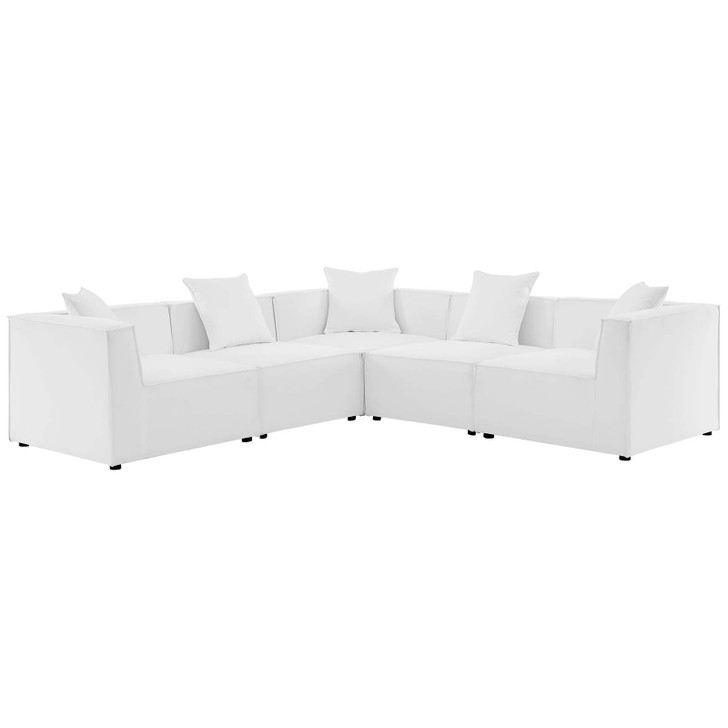 Saybrook Outdoor Patio Upholstered 5-Piece Sectional Sofa, Fabric, White, 19920