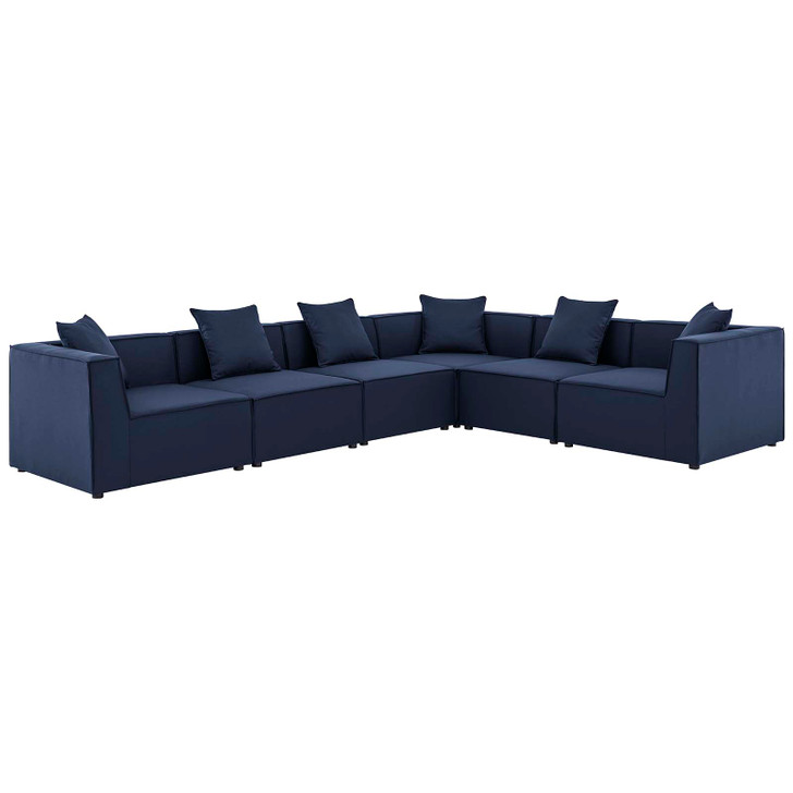 Saybrook Outdoor Patio Upholstered 6-Piece Sectional Sofa, Fabric, Blue Navy, 19922