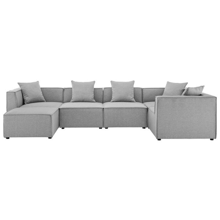 Saybrook Outdoor Patio Upholstered 6-Piece Sectional Sofa, Fabric, Grey Gray, 19925