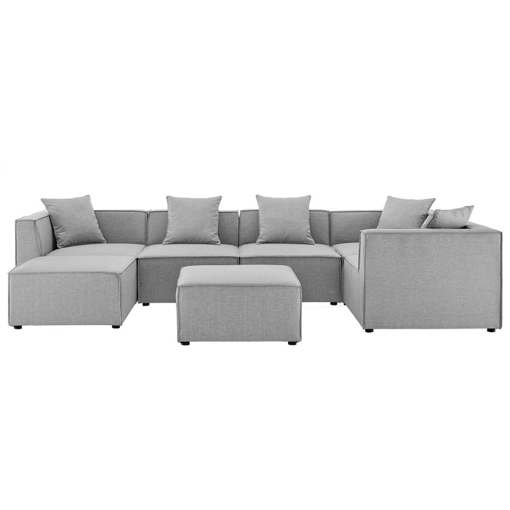 Saybrook Outdoor Patio Upholstered 7-Piece Sectional Sofa, Fabric, Grey Gray, 19929