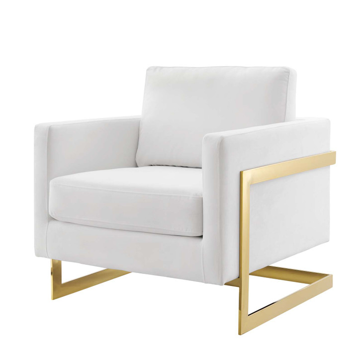 Posse Performance Velvet Accent Chair, Velvet, Metal Steel, Gold White, 19944