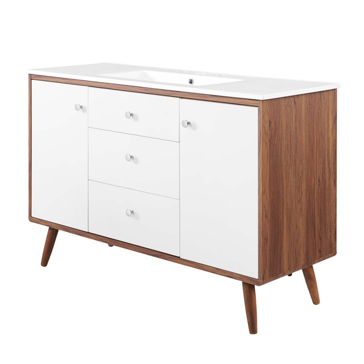 Transmit 48" Single Sink Bathroom Vanity, Wood, Brown Walnut White, 20062