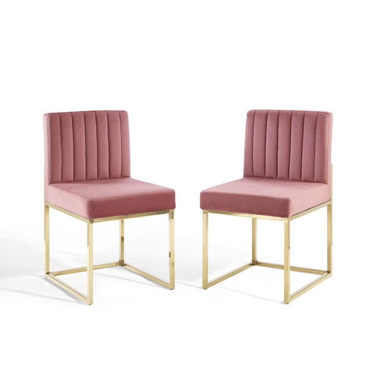 Carriage Dining Chair Performance Velvet Set of 2, Velvet, Metal Steel, Gold Pink, 20155